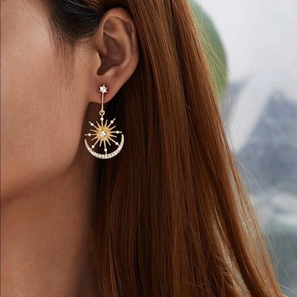 My Added Sparkle Jewelry - Rhinestone Moon & Star Drop Earrings